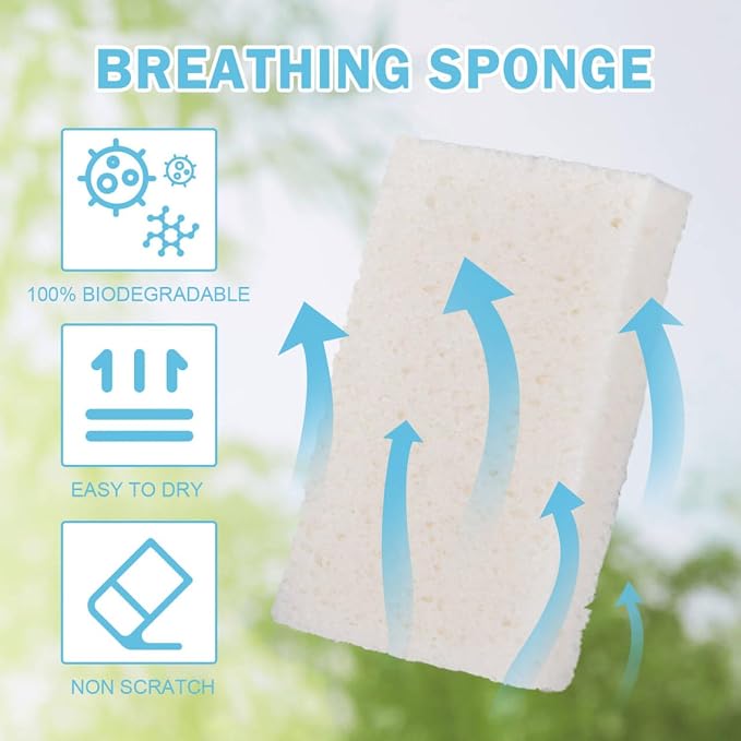 YoleShy 48 Pack White Sponges Kitchen Natural Compressed Cellulose Sponges for Dishes Bulk Non Scratch for Household Cookware Bathroom Cars Soft Super Absorbent Reusable