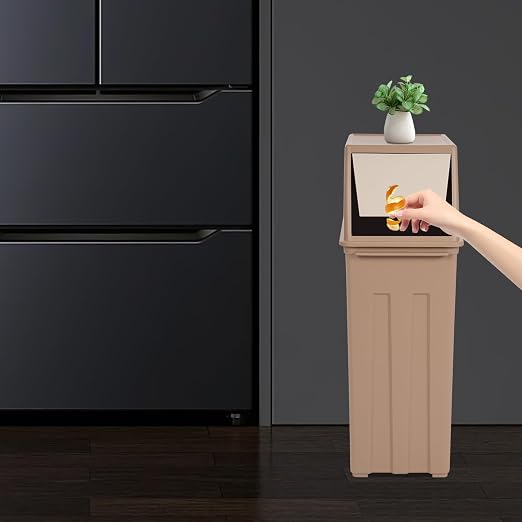 8-Gallon Slim Trash Can with Lid - Compact Waste Bin for Kitchen or Bathroom - Easy to Clean and Use, Fits Tight Spaces Perfectly - Durable and Practical for Daily Waste Management
