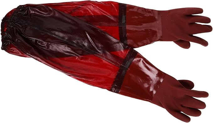 Cabilock Extra Long Brown Waterproof Rubber Gloves with Puncture-resistant and Extended Length Protection for Dishwashing and Laundry, Heavy Duty Reusable Long Sleeve Gloves for Cleaning