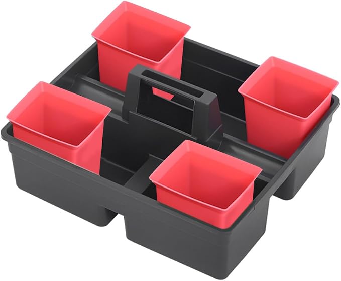 DECHOUS Multi Purpose Plastic Caddy Organizer Portable Cleaning Supply Bin with Convenient Tool Bar Design for Hotel Housekeeping Bathroom Kitchen Red