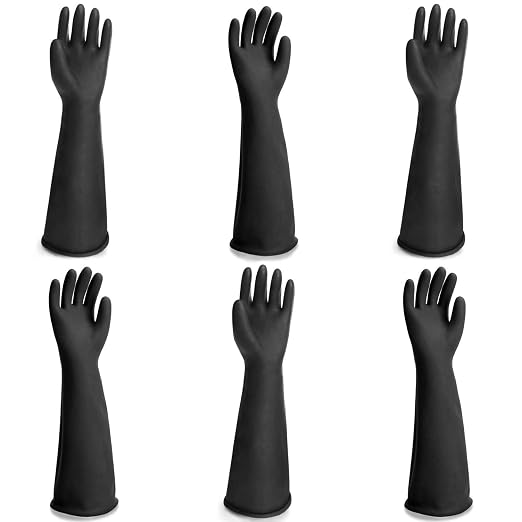 Long Rubber Work Gloves, 3 Pairs Chemical Resistant Gloves Waterproof, 22 Inch Heavy Duty Thick Black Latex Gloves for Cleaning Dishwashing Industry Gardening, Extra X Large