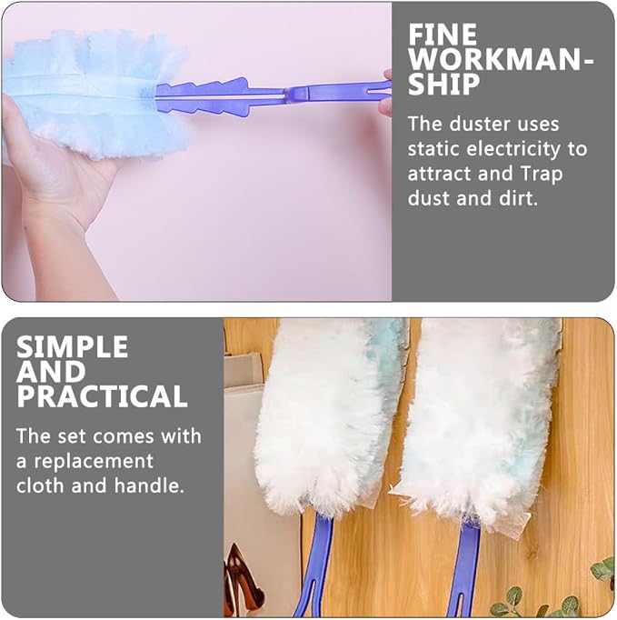 ERINGOGO Electrostatic Duster Set 11Pcs with Replacement Cloths and Handle for Home Cleaning, Washable Fiber Dusting Tool for Housekeeping and Window Cleaning
