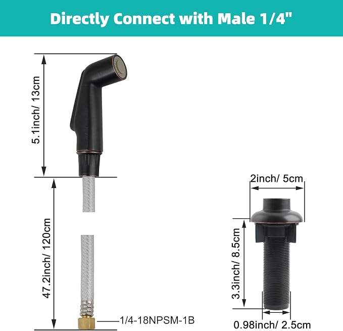 Universal Kitchen Faucet Sprayer Attachment/Hose/Holder, Oil Rubbed Bronze | Compatible with Moen/Delta Faucet Sprayer Replacement, Kitchen Sink Side Sprayer Head