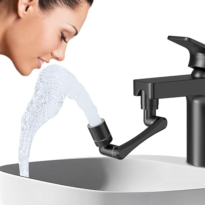 CECEFIN 1440 Swivel Faucet Extender for Kitchen/Bathroom Sink, NSF/ANSI 372 | Black Tap Aerator Extension, 1080° Large-Angle Splash, 2-Water Outlet Spray, Rotating Robotic Arm, Wash Hand/Face