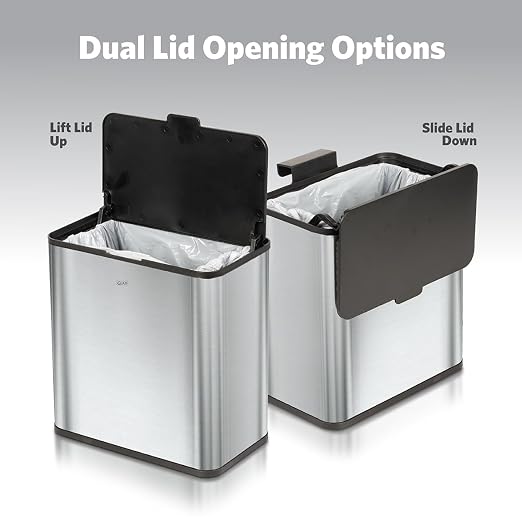 Glad Roomate Stainless Steel Under Counter Waste Bin with Clorox Odor Protection | Space Saving Dual Lid Small Trash Can for Kitchen Cabinet, Bathroom or Office, 1.5 Gallon (6L)