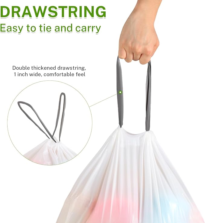 10 Gallon Trash Bags Drawstring, 1 Mil Thick White 75 Count | Garbage Bag for Office Kitchen