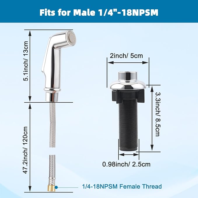 Universal Kitchen Sink Side Sprayer Replacement with Quick Adapter, Chrome | NSF/ANSI/CAN 372 Certified, Compatible with Moen/Delta, Sink Faucet Sprayer Attachment/Hose/Holder, Pull-Out Side Sprayer