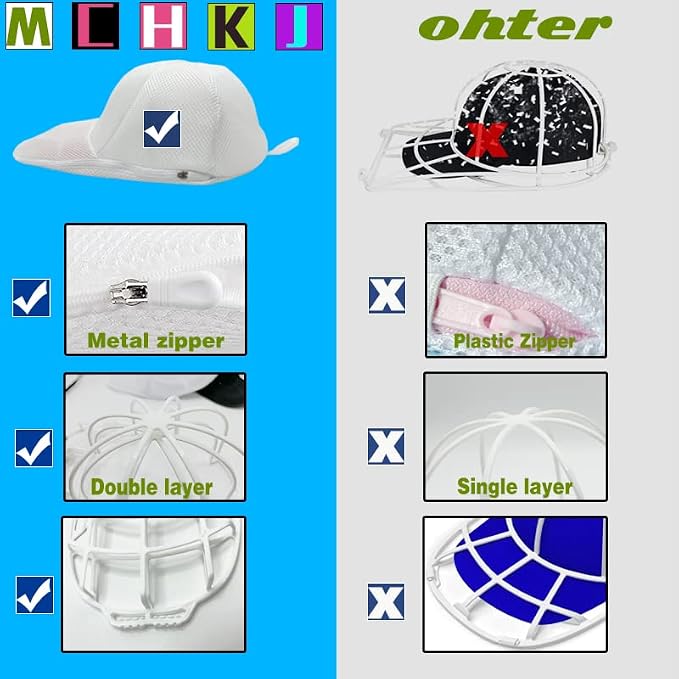 Hat Washer Cage for Washing Machine (3 Pack - White) | Baseball Cap Washer with Mesh Bags, for Washing Machine or Dishwasher, Ball Cap Washers Frame for Flat & Curved Hats