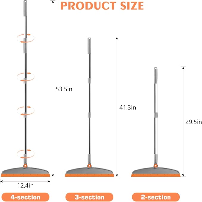 Multifunction Silicone Broom, 54 Inch Long Handle Silicone Floor Squeegee Broom, Sweep and Scrape 2 in 1 Household Cleaning Rubber Broom for Floor, Bathrooms, Kitchens, Showers, Tile, Pet Hair, Glass