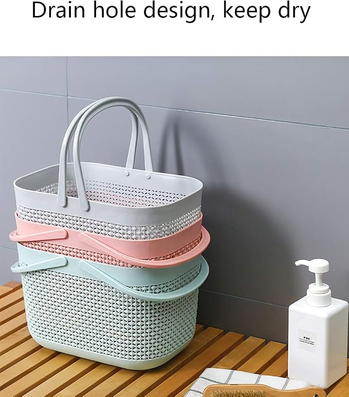 Plastic Portable Shower Caddy Basket, Storage Organizer with Handle, Blue | Bottom Drain Holes, Keep Dry, Sturdy and Durable, Easy to Carry for Bathroom, Kitchen, Dorm Room, RV, College