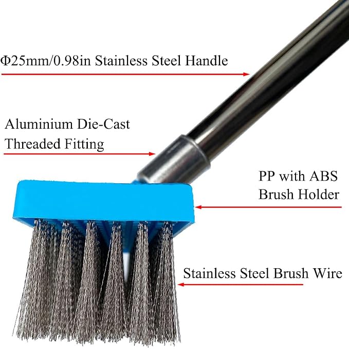 Stainless Steel Deck Brushe Heavy Duty Bristle Broom Floor Scrubber for Cleaning Moss, Garage, Patio, Garden, Outdoor(L)