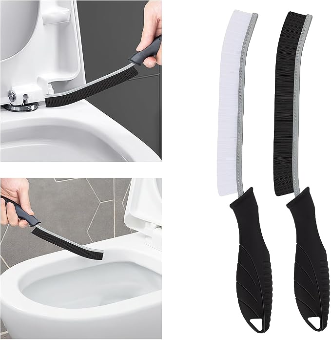 TQRR 2 Pcs Toilet Scrubber Brush, Bathroom Cleaning Brush with Hanging Hole | Multifunctional Hard Bristle Crevice Cleaning Brush,Gap Brush, Cleaner Tools for Sinks, Shower, Tile, Toilet Seat (2, Black)