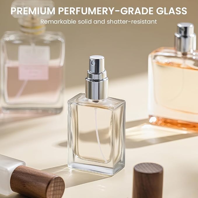 Perfume Atomizer, Refillable Spray Perfume Bottles 2pcs 0.3oz/10ml | Real Wood Lid, Classic Looking, Leak-Proof, Compact Size, Solid Bottle, Daily Touch-Up Spraying