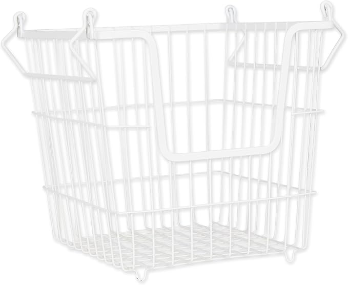 DII Metal Wire Utility Storage Bin, Large, 11x11x11", White