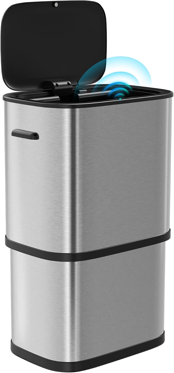 Furnify 16 Gallon / 60L Kitchen Trash Can, Motion Sensor Trash Bin with Lid | Large Capacity Touchless Garbage Waste Bin, Waterproof Brushed Trash Bin, Trash Can for Kitchen Bedroom Bathroom