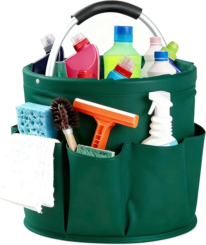 Cleaning Caddy with Handle, for Cleaning Supplies Organizer Bucket | Foldable Storage Tote with 6 Pockets,17L Large Capacity Basket for Household Organizer,Laundry Room,Bathroom & Home