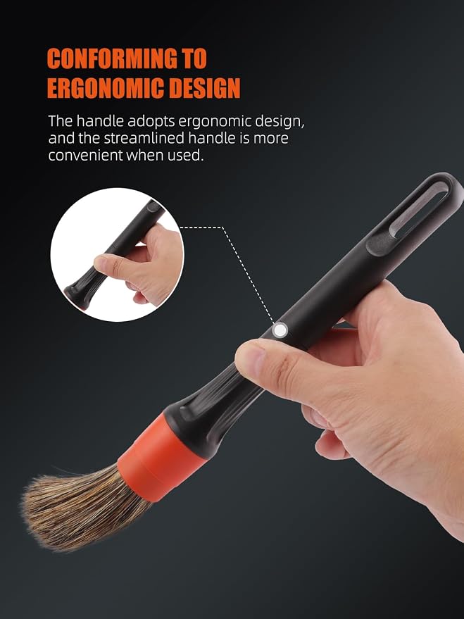 Car Drill Brush, Drill Brush Attachment SPTA 5Pcs Detachable Car Care Detailing Brush Set Soft No Scratch Boar Hair Detail Brush Car Care Detail Brush for Air Vent Automotive Interior Exterior -DF075
