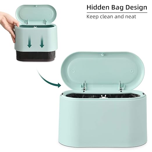 SUBEKYU Mini Trash Can with Lid,Small Desktop Trash Can,Light Green 0.5 Gal | Countertop Mini Garbage Cans,Small Garbage Can for Office Kitchen Coffee Table, Tiny Wastebasket for Desktop
