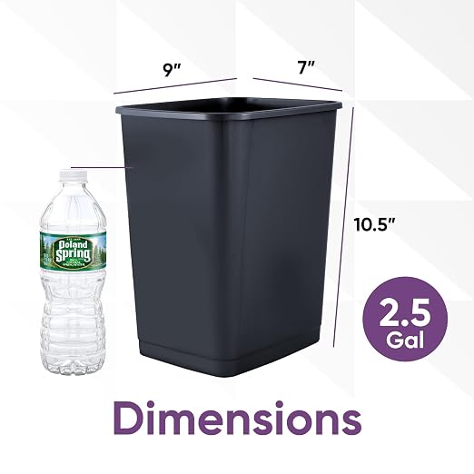 Superio Small 2.5 Gallon Plastic Trash Can, Waste Bin for Under Desk, Office, Bedroom, Bathroom- 10 Qt, (2, Dark Grey)