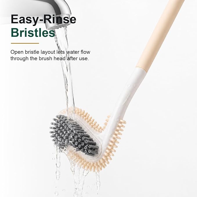 ZICO Golf-Shaped Toilet Brush with Wall-Mounted Holder, Dual-Sided TPR and Dense Bristle Brush Head, 360° Reach for Rim, Drain and Inner Bowl Cleaning, Cream Yellow Bathroom Cleaning Brush