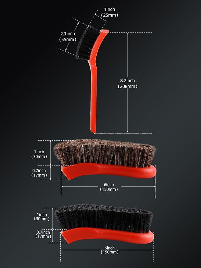 SPTA 3Pcs Car Detailing Brush Kit, Leather & Textile Interior Brush, Comfortable Grip and Scratch-Free Cleaning for Dashboard, Wheels, Seats, Foot Mats and Small Areas, Black