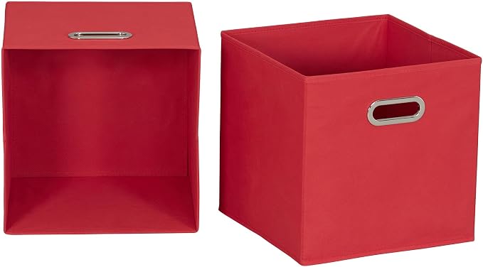 Household Essentials Foldable Fabric Storage Cubes 6-Pack – 11x11x11 Stackable Non-Woven Bins with Chipboard Sides & Grommet Handles – Closet, Shelf, Nursery, or Office Organizer – Regal Red