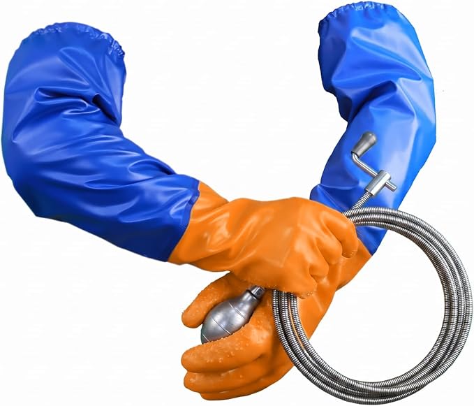 LIICHAAO Sewer&Drain snake Gloves,Abrasion Resistan Non Slip PVC Plumbing Snake Gloves-plumbing tools for professional,24-inch long protective arm
