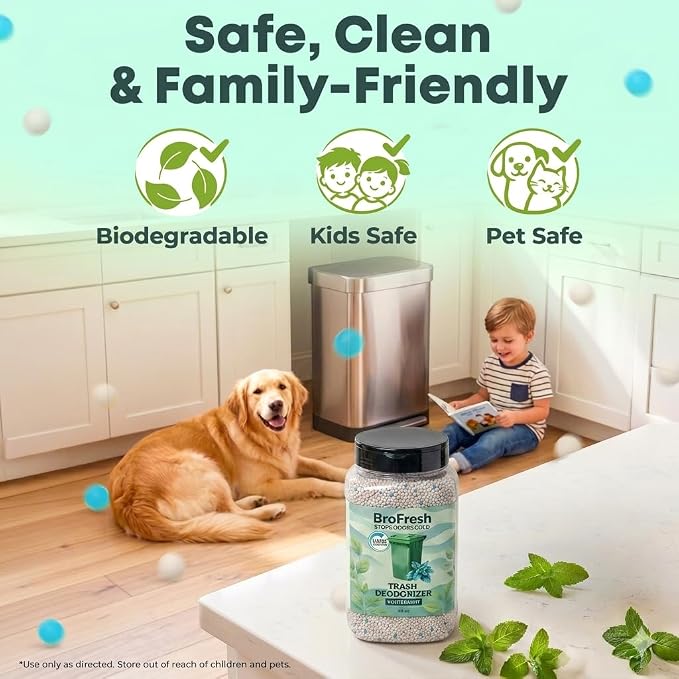 BroFresh Garbage Can Deodorizer, Neutralizes Odor, Absorbs Moisture & Releases Long-Lasting Scent, Safe & Non-Toxic, Trash Can Odor Eliminator (48 oz, Wintermint)