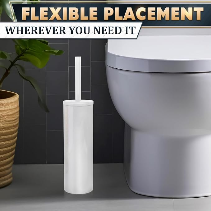 2Pcs Stainless Steel Toilet Brush and Holder Set, Hand Guard (White) | Toilet Bowl Brush and Holder, Removable Inner Bowl, Dense Bristles, Long Handle, Scratch Resistant, for Modern Bathrooms