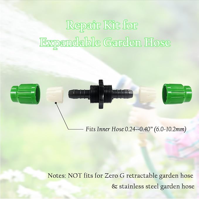 Expandable Hose Repair Kit, 3 Sets Dual-Channel Flexible Garden Hose Connector, Female Male Retractable Water Hose End Repair Fittings Fits for Rubber Water Pocket Hose 25 50 75 100 FT