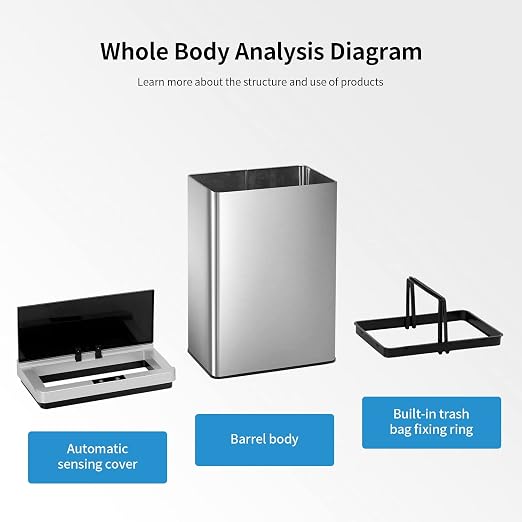 Stainless Steel Automatic Trash Can - 13.2 Gallon Motion Sensor Garbage Can with Soft Close Lid for Kitchen/Home Office (Silver)