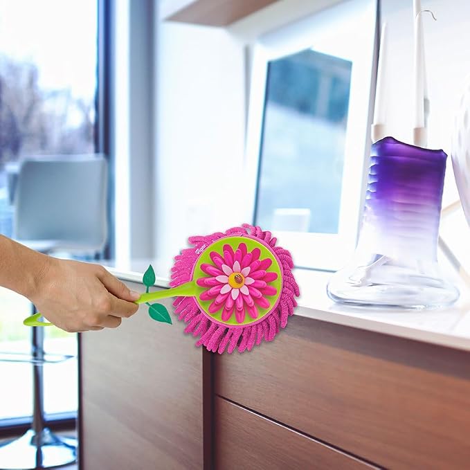 Vigar Flower Power Microfiber Duster with Non-Slip Handle | Washable Reusable Duster Head, Dust Cloth for Furniture and Delicate Surfaces, Lightweight and Compact, Home Cleaning