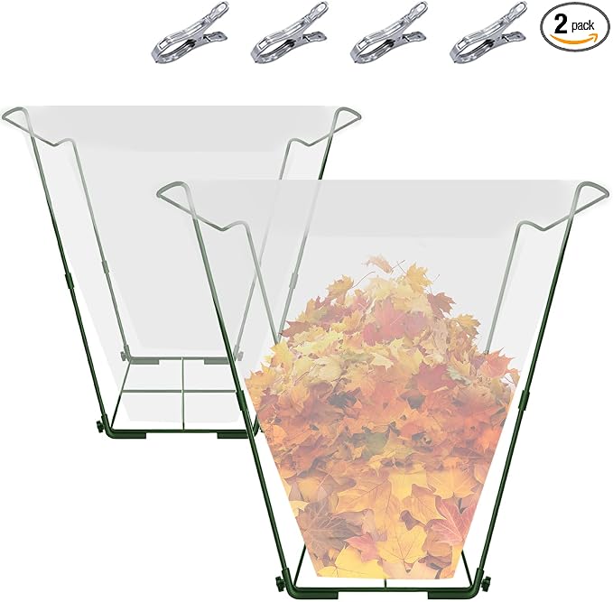2 Pack Heavy Duty Metal Trash Bag Holder Stand for Yard | Fits 30-45 gallon bags, Sturdy metal frame, Portable, Multi-use, Holds yard waste bag open for easy leaf & debris collection