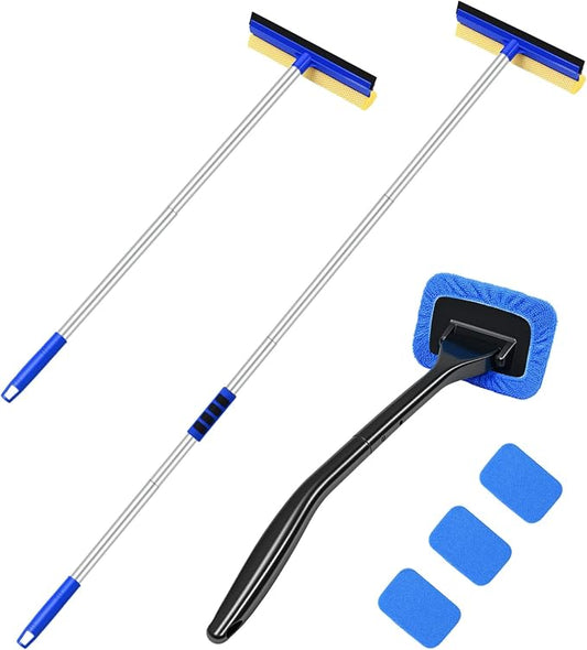 Wontolf 62'' Window Squeegee with Extension Poles, 2-in-1 Window Cleaning Kit with Storage Bag, Squeegee Window Cleaner Tool, Window Washing Equipment for Home, Outdoor Windows, Glass, Shower