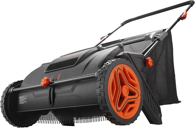 VEVOR Push Lawn Sweeper 21" Leaf & Grass Collector 3.5 cu. ft. Hopper Bag | Adjustable Brush Height & 2 Spinning Brushes, Manual Yard Sweeper for Leaves, Grass Clippings and Lawn Debris