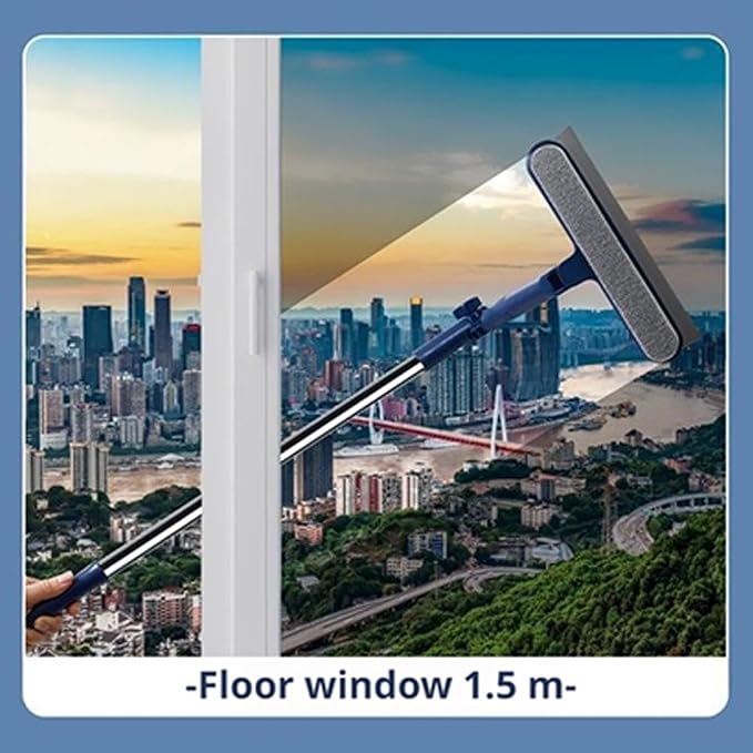 47in Window Squeegee with Extension Pole, 4-in-1 Telescopic Window Cleaner Tool with 2-Stage Telescoping Pole,Professional Window Washing Equipment with Bendable Head