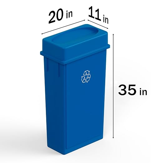 23 Gallon Blue Rectangular Slim Trash Can with Drop Shot Lid | Great for Home, Commercial, or Restaurant Use.
