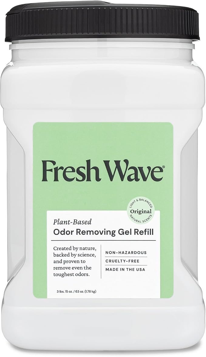 Fresh Wave Odor Eliminator Gel Refill, 63 oz Original | Plant oil formula, No parabens or phthalates, Refills 15 oz jar 4x, For kitchen, closet, bathroom odor, Pet safe