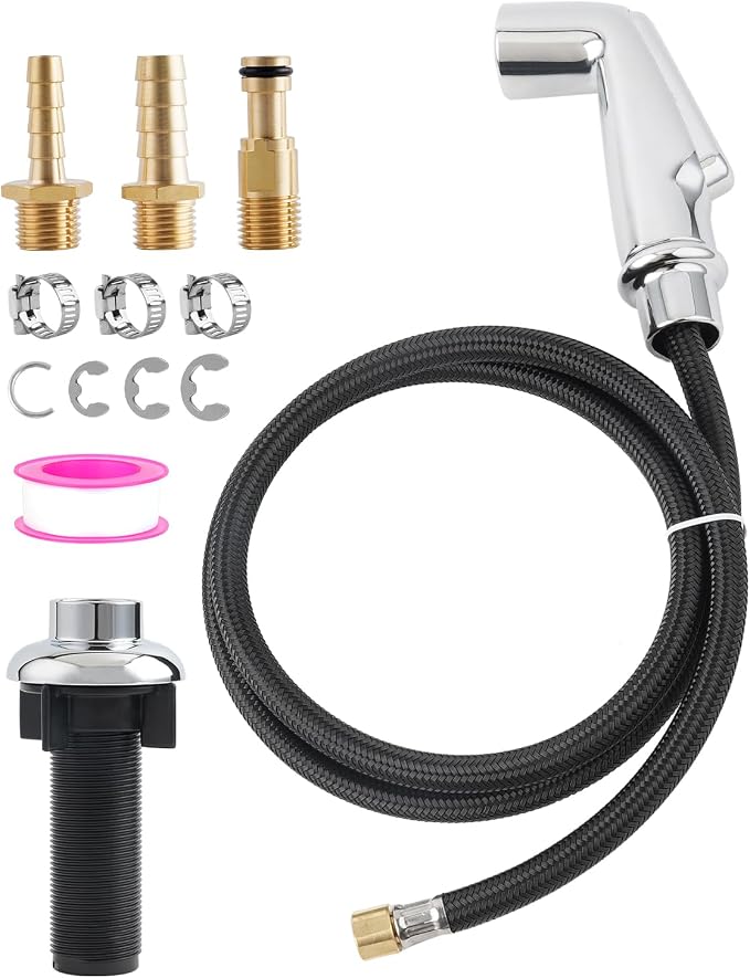 Universal Fit Sink Spray Attachment with Hose Set, Braided Hose, Chrome | NSF/ANSI/CAN 372 Certified, Quick Side Connector Compatible with Moen Faucet Sprayer Head, Kitchen Sink Faucet Attachment