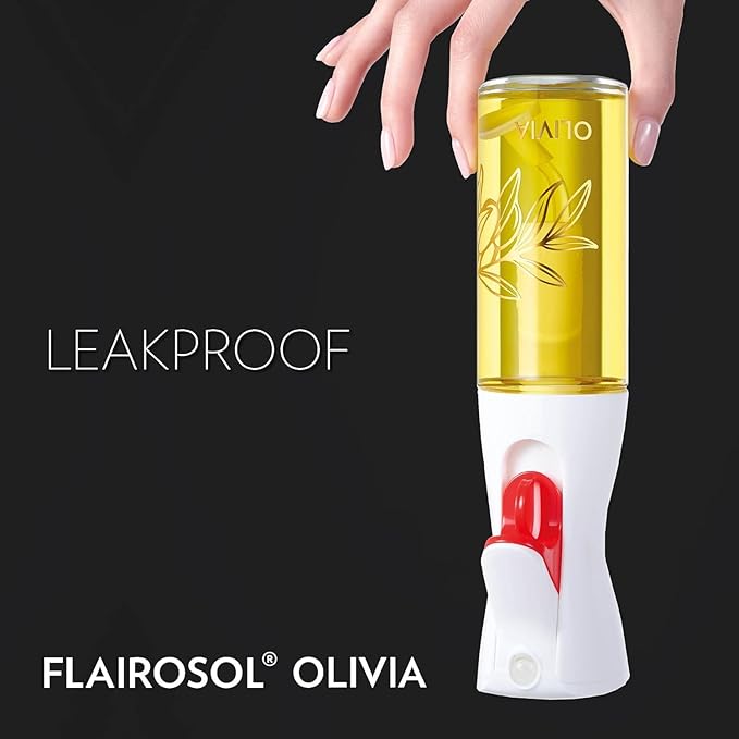 FLAIROSOL OLIVIA. The Original Advanced Oil Sprayer for Cooking, Salads, BBQs and More, Continuous Spray with Portion Control, Trusted by Chefs. Patented Technology. (Glass Bottle) (Golden Leaves) | Portion control mist for air fryer, salad, BBQ, refil...