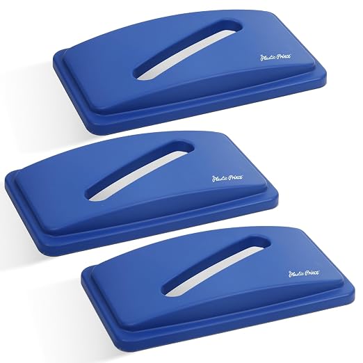 PLASTIC PRINCE Paper Recycling Lid, 23 Gallon Commercial Slim Jim Recycling Trash Can Lid with Hole, Plastic Blue Waste Garbage Can Lid with Paper Slot Outdoor Bin, 3 Pack