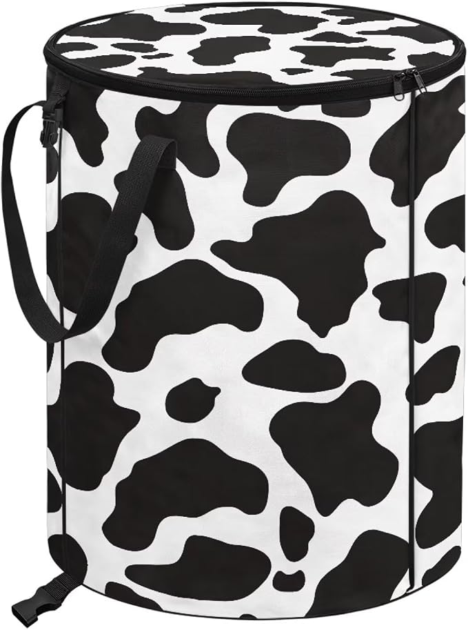 Cow Print 24 Gallon Large Capacity Collapsible Trash Can with Lid and Handles Outdoor Camping Waster Bag Garden Leaf Bin/Laundry Hamper/Childrens Toy Bin