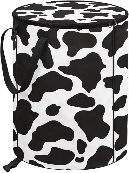 Cow Print 24 Gallon Large Capacity Collapsible Trash Can with Lid and Handles Outdoor Camping Waster Bag Garden Leaf Bin/Laundry Hamper/Childrens Toy Bin