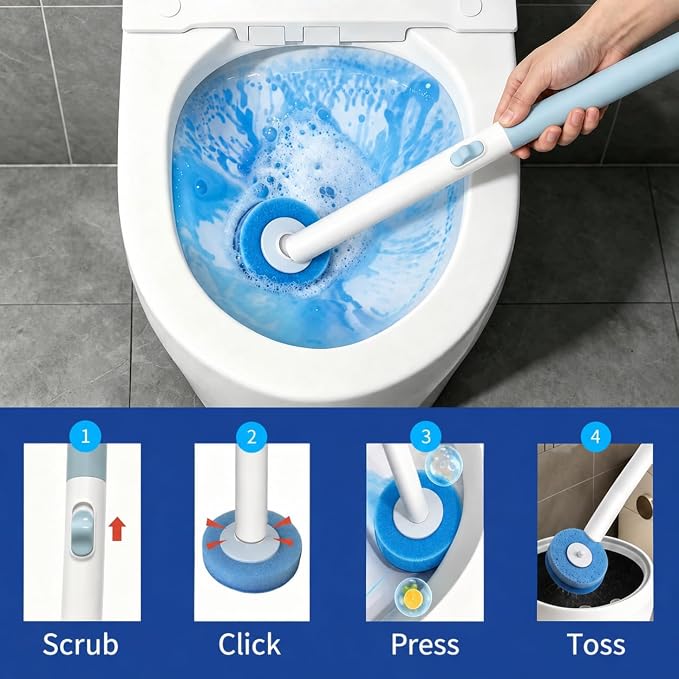 RV Toilet Brush, RV Accessories, Wall Mount Toilet Brush, 16 Toilet Refills | RV Toilet Brush and Holder Set, Hands Free Toilet Brush, One-Button Release, Compact Design, Camper Essentials