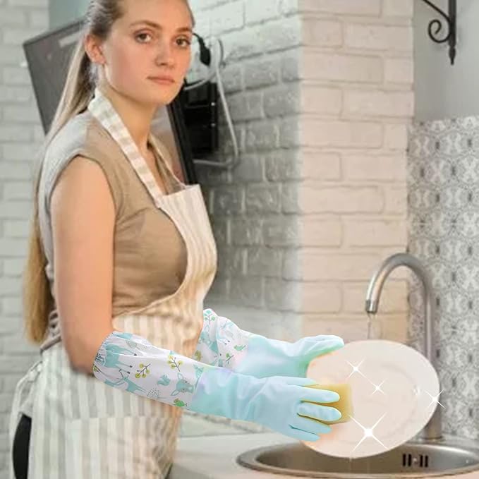 Kitchen Gloves, Waterproof Flexible Reusable Dishwashing Gloves Medium with Flocked Lining,Household Thickened Durable Cleaning Glove for Work Washing Dishes Bathroom Cleaning Tasks