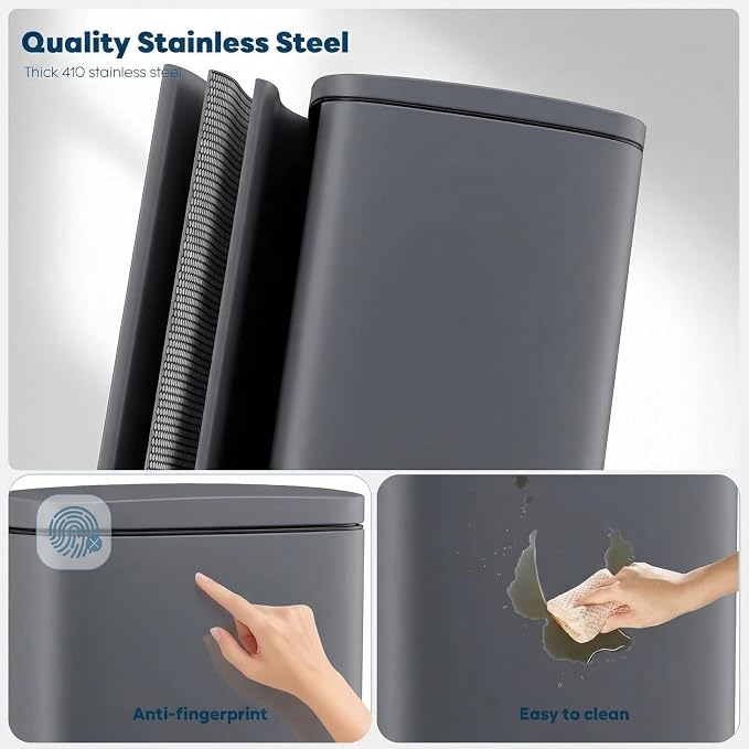 8 Gal Kitchen Trash Can, 30L Recycling or Garbage Bin, with Step-On Pedal | Brushed Stainless Steel Waste Basket, Soft&Quiet Close Dustbin, Removable Inner Bucket, for Home, Office, Living Room
