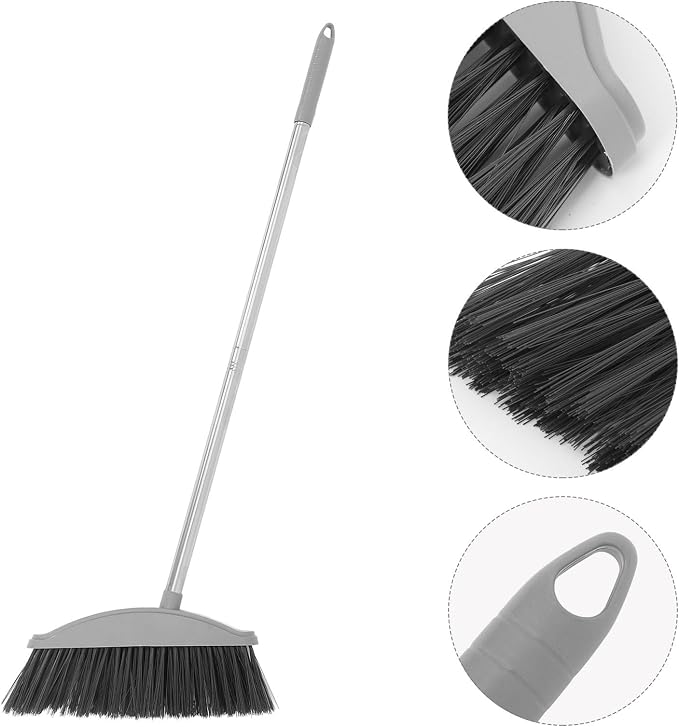 Abaodam Indoor and Outdoor Cleaning Broom with Long Handle, Heavy Duty Floor Sweeping Broom for Pet Hair and Dust Removal, Nordic Gray Handheld Floor Cleaning Tool for Home Use