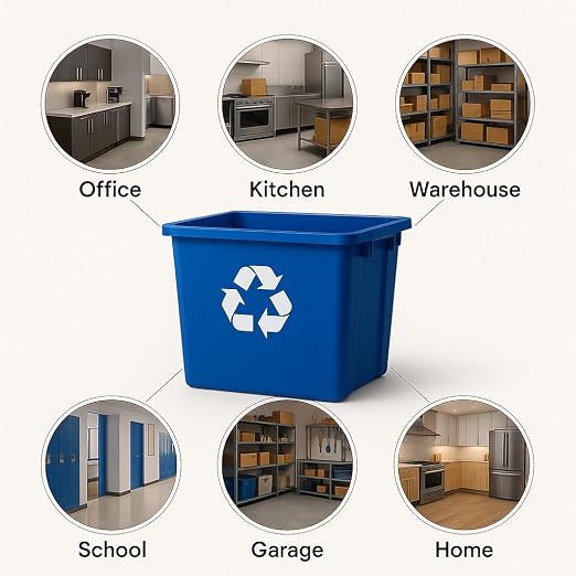 2 Pack 14 Gallon Rectangular Curbside Recycling Bin – Durable Indoor/Outdoor Container with Ergonomic Handles, Stackable Design and Weather-Resistant Plastic for Home, Office and Commercial Use
