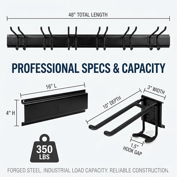 Aking Ace 96-Inch Heavy Duty Wall Mount Garden Tool Organizer for Garage | Adjustable hangers perfect for shovels, rakes, and Garage Tools, Heavy-duty rack holds 700lbs. Ideal for shed organization