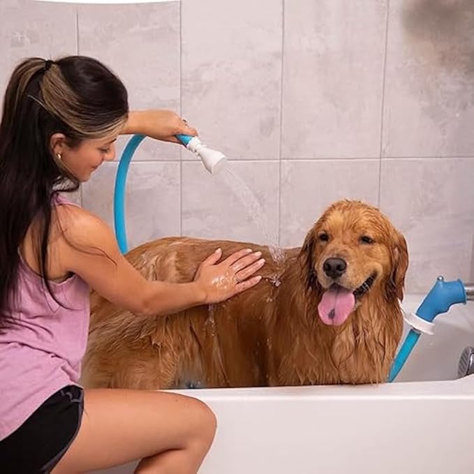 Rinseroo Slip-On Bathtub Faucet Sprayer Attachment, 5 Foot Hose | Ultra-Flex Dog Shower Hose Adapter, Portable with Sprayer Pet Showerhead, Attach Tub Spout, No Install for Speedy Washing